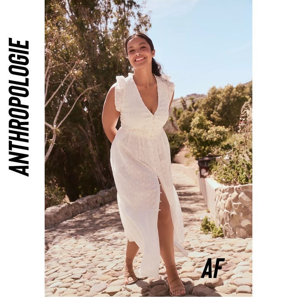 ANTHROPOLOGIE THE PEREGRINE MIDI DRESS IVORY NEW MEDIUM
